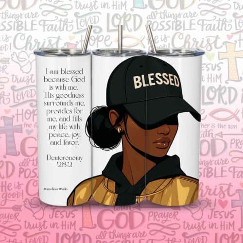 20oz Skinny Tumbler, Christian Tumbler - Blessed