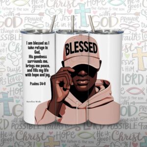 20oz Skinny Tumbler, Christian Tumbler - Blessed (M)