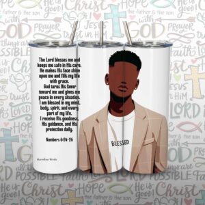 20oz Skinny Tumbler, Christian Tumbler - Blessed (M2)
