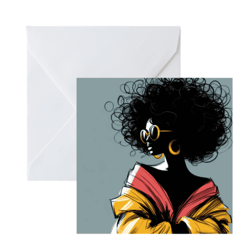 Black Woman Greeting Card: Afro Art, Ethnic Blank Card Urban Flair