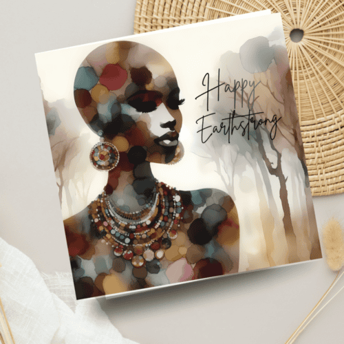 Black Woman Earthstrong Card, Ethnic Design, Blank Inside