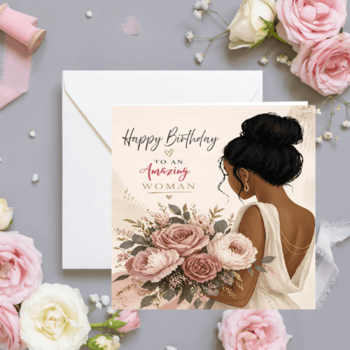 Black Woman Birthday Card, Ethnic Design, Blank Inside