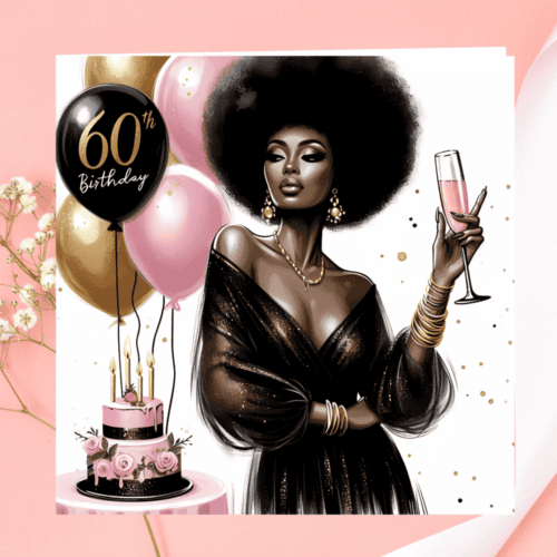 Elegant 60th Birthday Card for Her – African American Gift | Black Woman Birthday | Sassy Melanin Queen