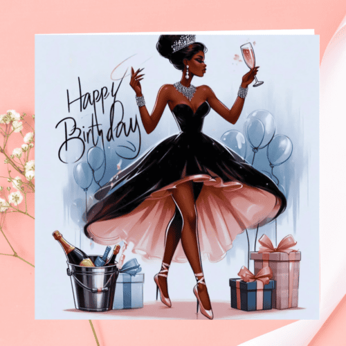 Elegant African American Woman Birthday Card | Melana Blac Art