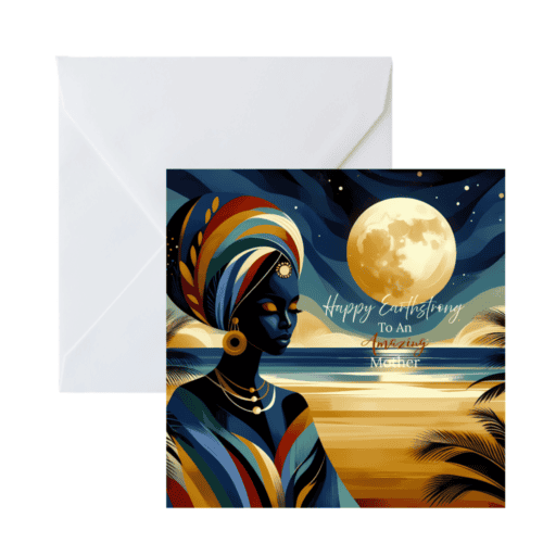 Black Mother Birthday Card, Ethnic Design, Blank Inside