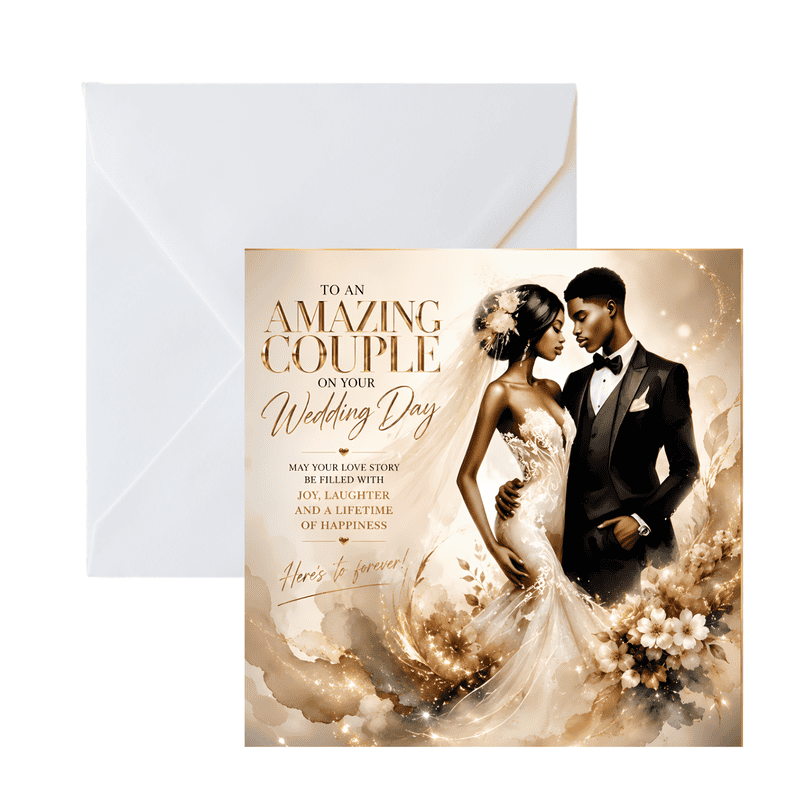 Black Couple Wedding Card: Bride & Groom Illustration, Luxury Newlywed Gift - Image 8