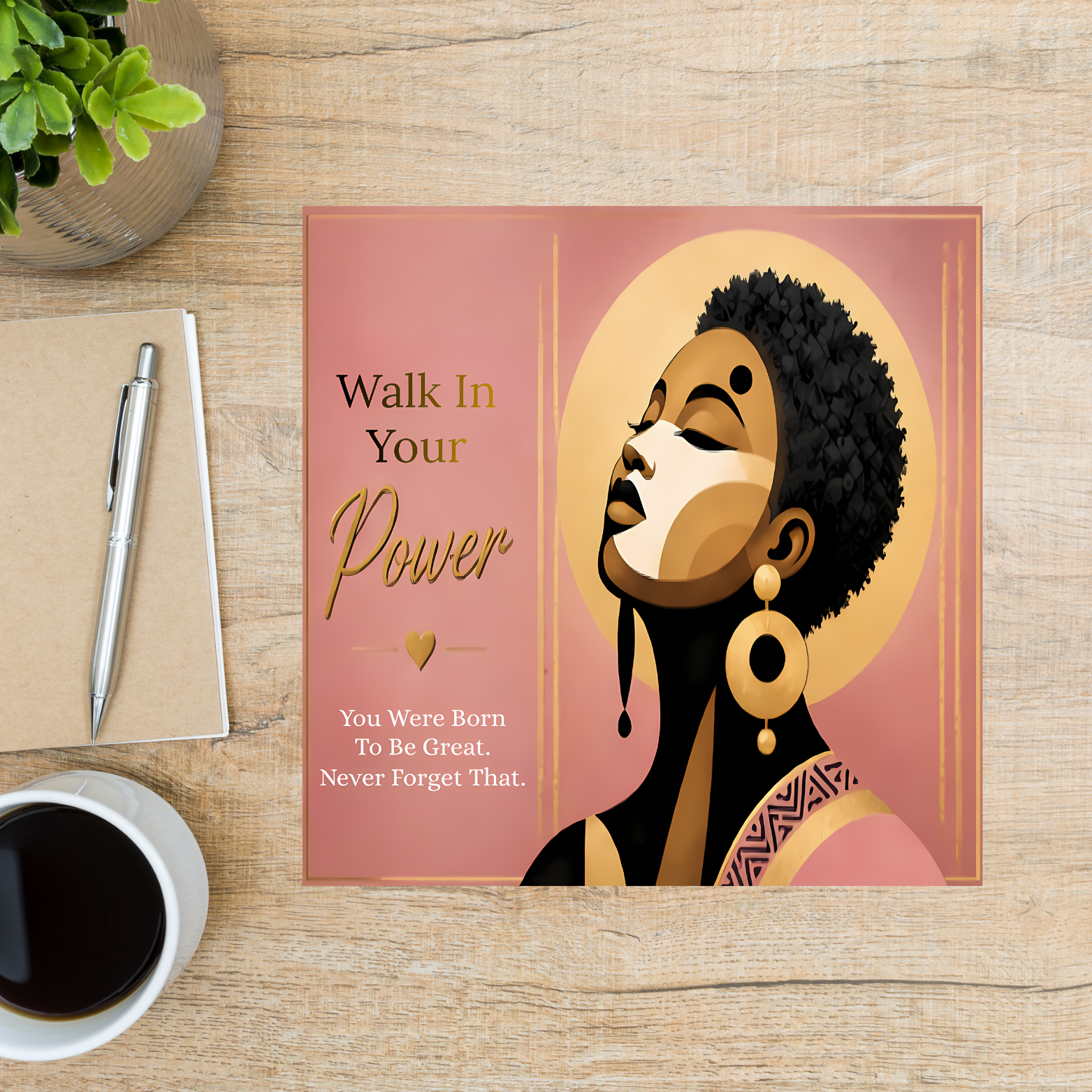 Empowered Queen Afrocentric Card| Pink Black Woman| Strong Woman | Modern African Art - Image 3
