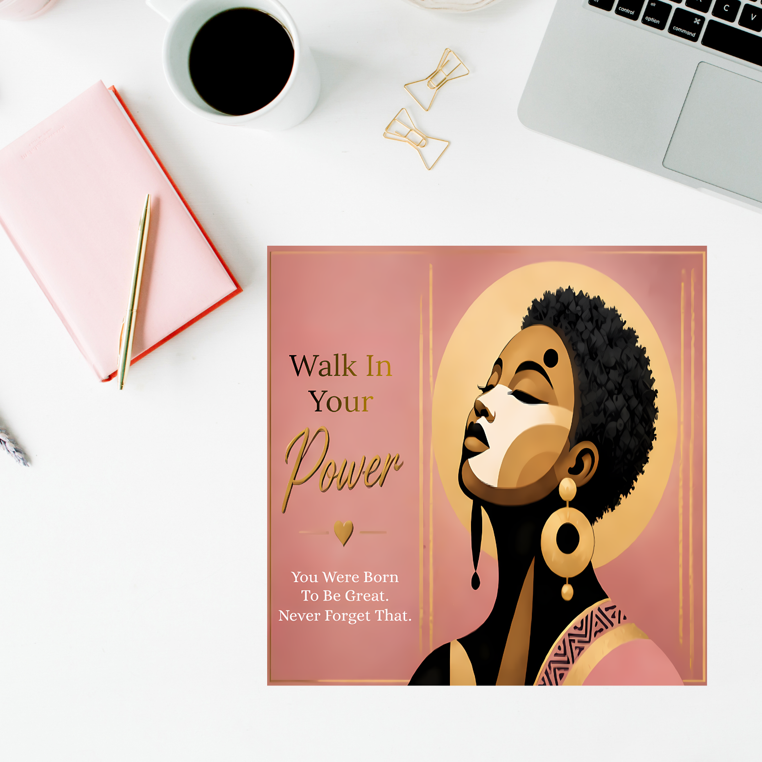 Empowered Queen Afrocentric Card| Pink Black Woman| Strong Woman | Modern African Art - Image 4