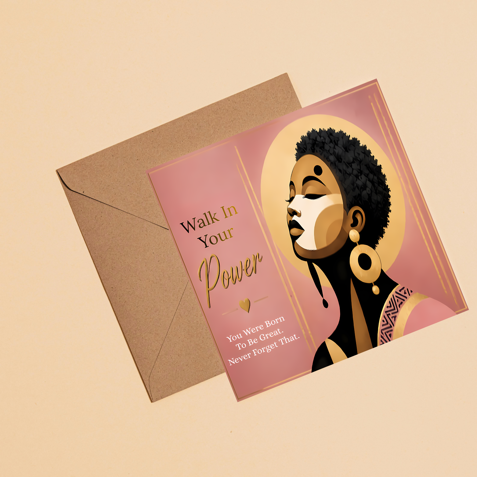 Empowered Queen Afrocentric Card| Pink Black Woman| Strong Woman | Modern African Art - Image 5
