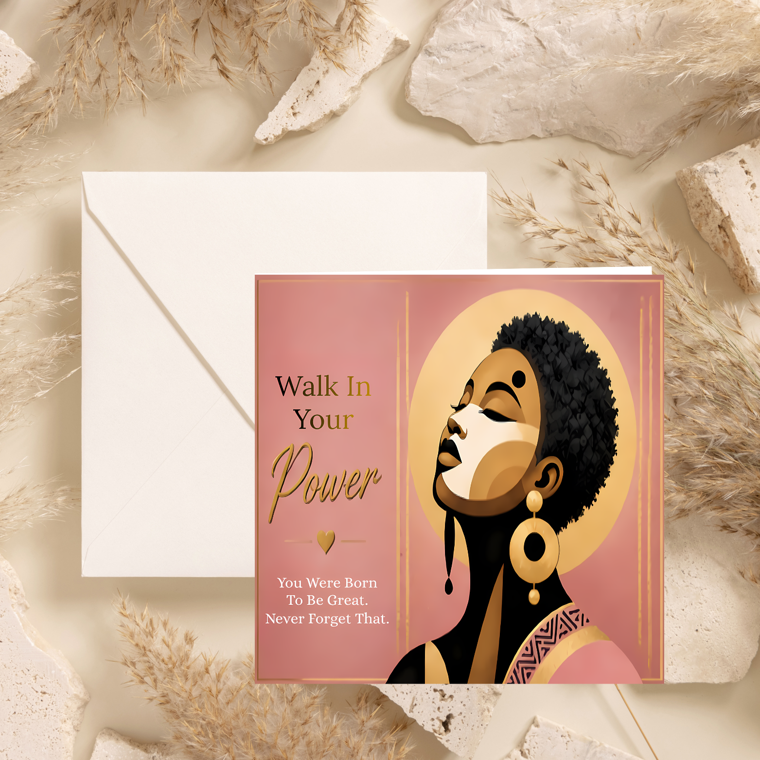 Empowered Queen Afrocentric Card| Pink Black Woman| Strong Woman | Modern African Art - Image 6