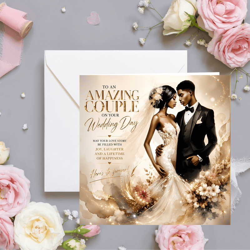 Black Couple Wedding Card: Bride & Groom Illustration, Luxury Newlywed Gift - Image 5