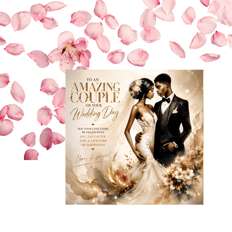 Black Couple Wedding Card: Bride & Groom Illustration, Luxury Newlywed Gift - Image 6