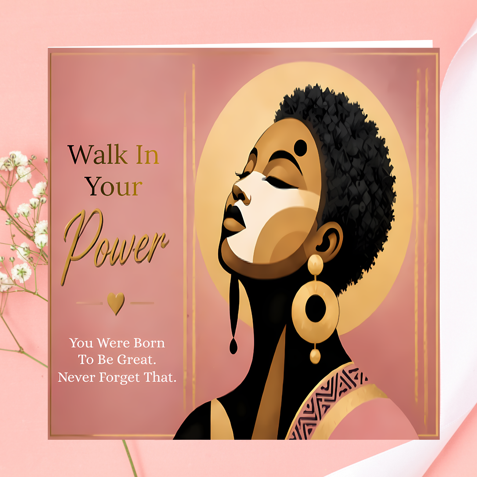 Empowered Queen Afrocentric Card| Pink Black Woman| Strong Woman | Modern African Art - Image 8
