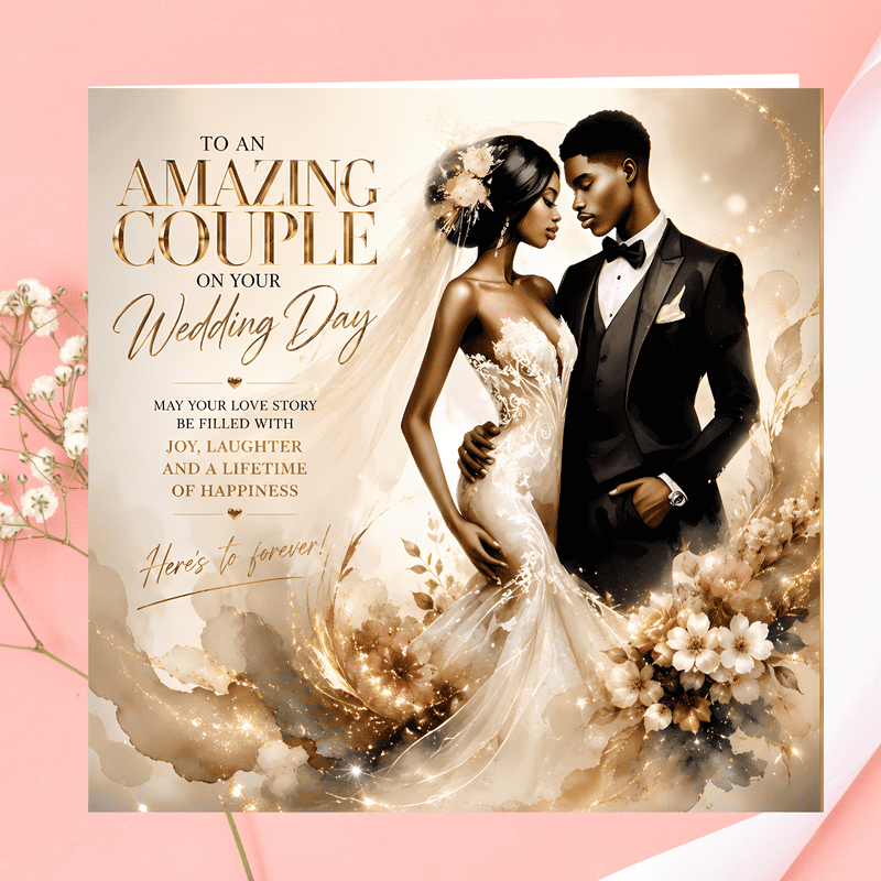Black Couple Wedding Card: Bride & Groom Illustration, Luxury Newlywed Gift - Image 7