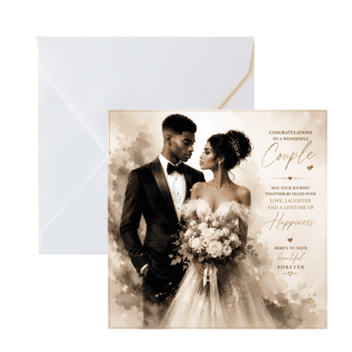 Black Couple Wedding Card: Bride & Groom Illustration, Luxury Newlywed Gift