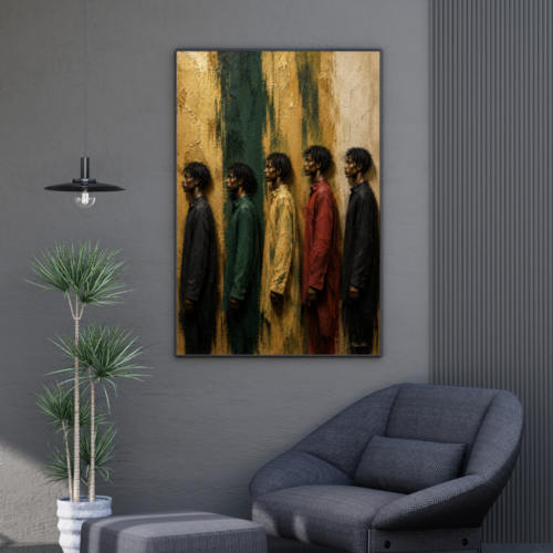 Golden Brotherhood Afrocentric Wall Art Print | Textured African Men Portrait | Luxury Black & Gold Canvas Art | Cultural Home Décor