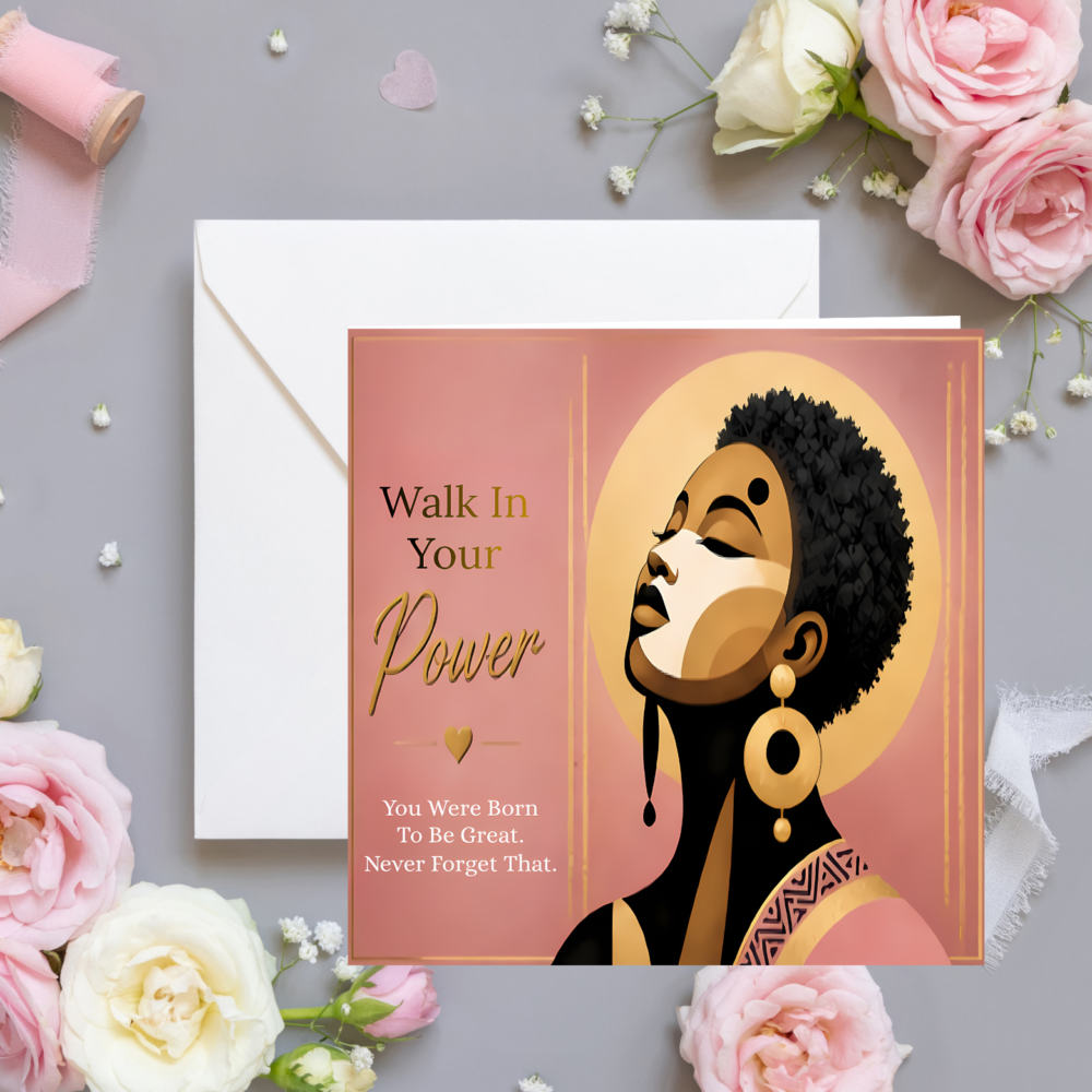 Empowered Queen Afrocentric Card| Pink Black Woman| Strong Woman | Modern African Art