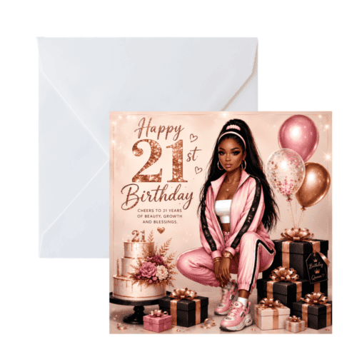 21st Birthday Card | Black Sports Queen Fashion Glam Greeting Card, Melana Blac Art