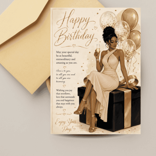 Black Woman Birthday Card – Elegant Melanin Queen Celebration