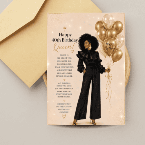 Black Woman Birthday Card – Elegant Melanin Queen Celebration