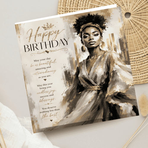 Luxury Black Woman Birthday Card | Elegant Afrocentric Card for Her