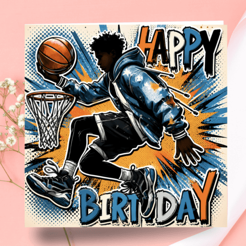 Black Boy Birthday Card: Basketball Art by Melana Blac