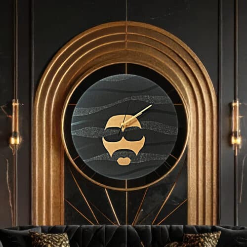 Afro Man Clock - black waves and gold