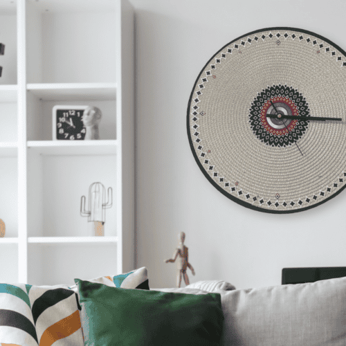 Ankara Large Fabric Clock - black and grey