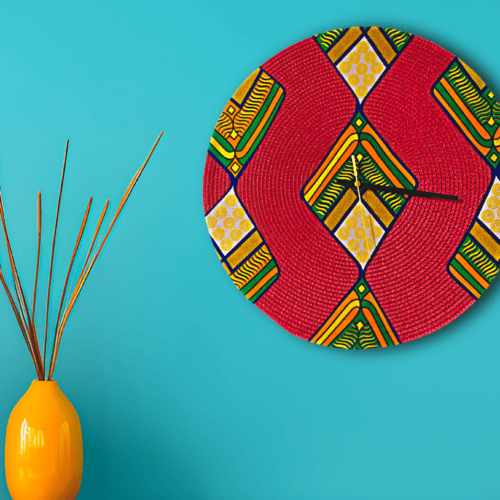 Ankara Large Fabric Clock - red and green