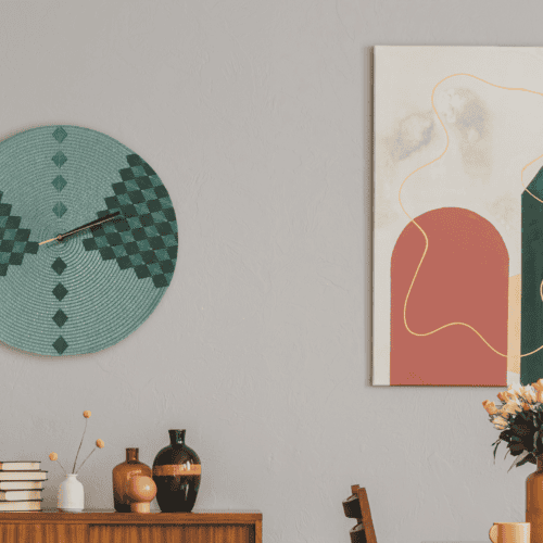 Ankara Large Fabric Clock - sea green with diamond pattern
