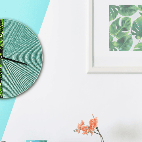 Ankara Large Fabric Clock - shades of green