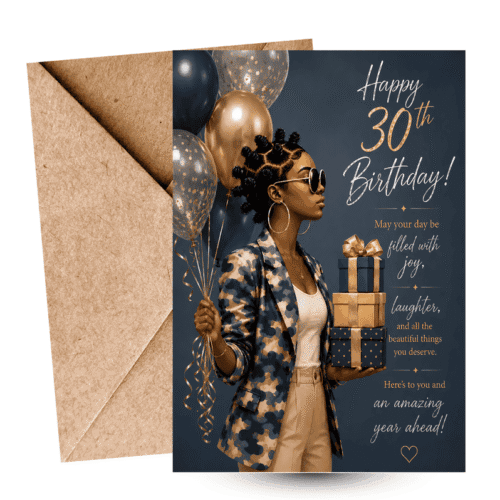 Luxury Milestone 30th Birthday Card for Her| Elegant Black Woman