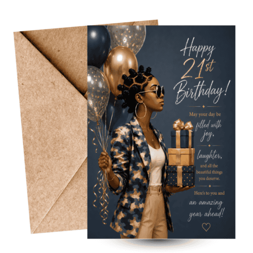 Luxury Milestone 21st Birthday Card for Her| Elegant Black Woman
