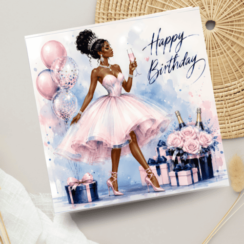 Elegant African American Woman Birthday Card | Melana Blac Art