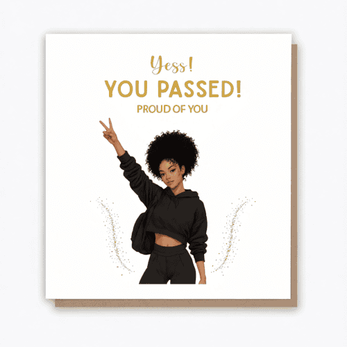 Yess You Passed! Greeting Card (For Her, Lighter Skin Tone)