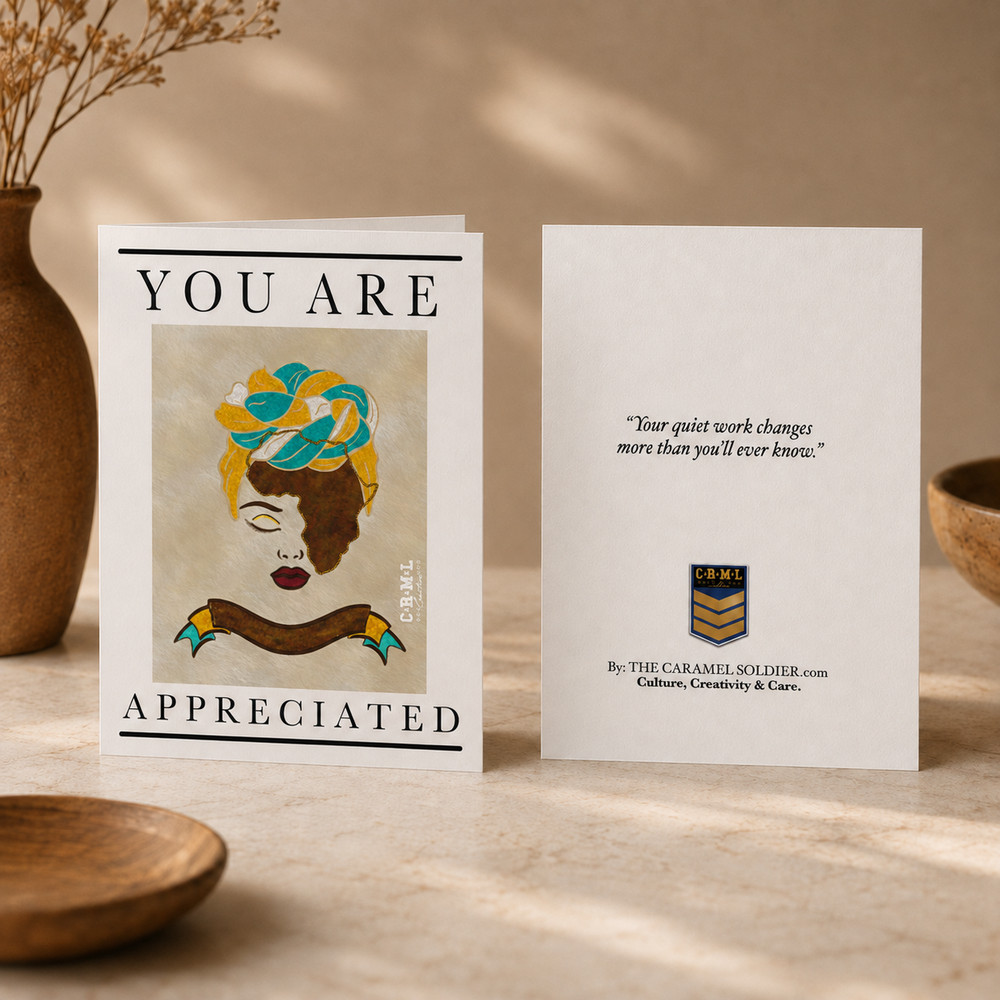 Front and back of the ‘You Are Appreciated’ affirmation card, showing the reverse message and the CRML crest
