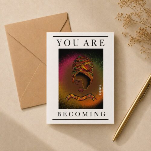 ‘You Are BeComing’ affirmation card with kraft envelope, flat-lay