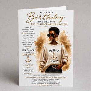 His Grace Is My Anchor Christian Birthday Card, For Her, Hebrews 6.19