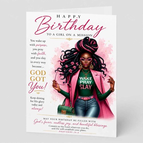 Wake Pray Slay Christian Birthday Card, For Her, Proverbs 16.3