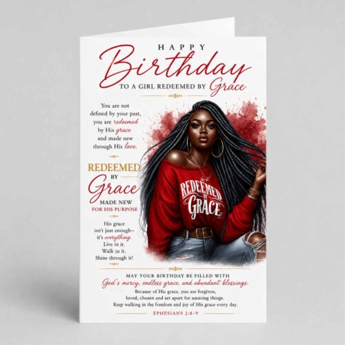 Redeemed By Grace Christian Birthday Card, For Her, Ephesians 2.8-9