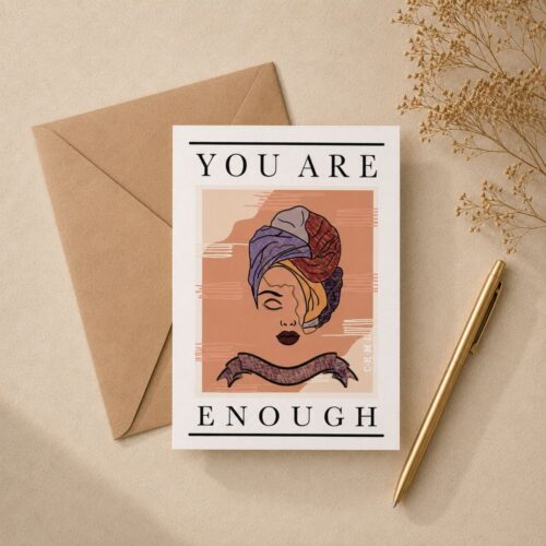 ‘You Are Enough’ affirmation card with kraft envelope, flat-lay