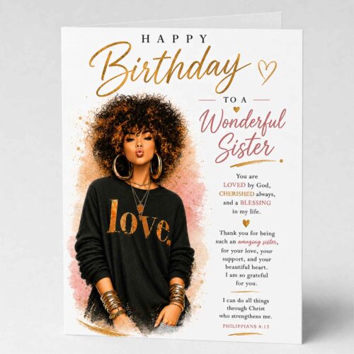 Christian Birthday Card For Sister, Bible Verse, Philippians 4.13