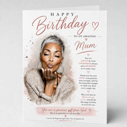 Christian Birthday Card For Mum, Bible Verse, Philippians 4.13