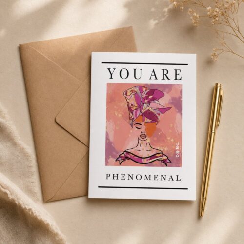 ‘You Are Phenomenal’ affirmation card with kraft envelope, flat-lay