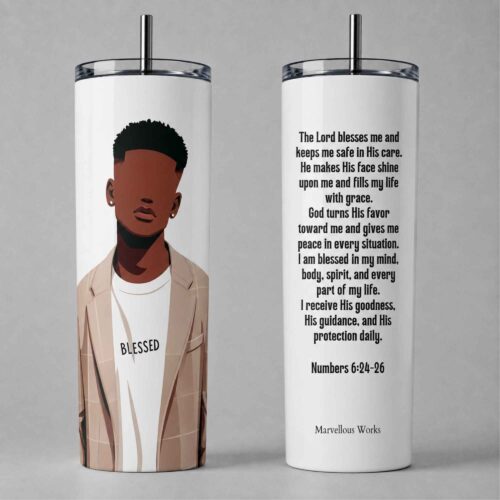 20oz Skinny Tumbler, Christian Tumbler - Blessed (M2)