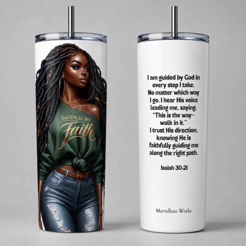 20oz Skinny Tumbler, Christian Tumbler - Guided By Faith