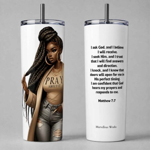 20oz Skinny Tumbler, Christian Tumbler - Pray About It