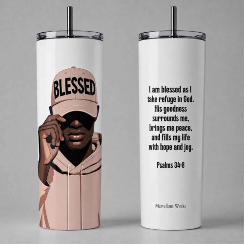 20oz Skinny Tumbler, Christian Tumbler - Blessed (M)
