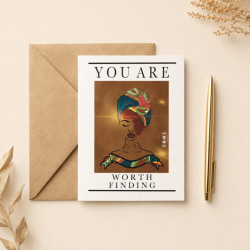 ‘You Are Worth Finding’ affirmation card with kraft envelope, flat-lay