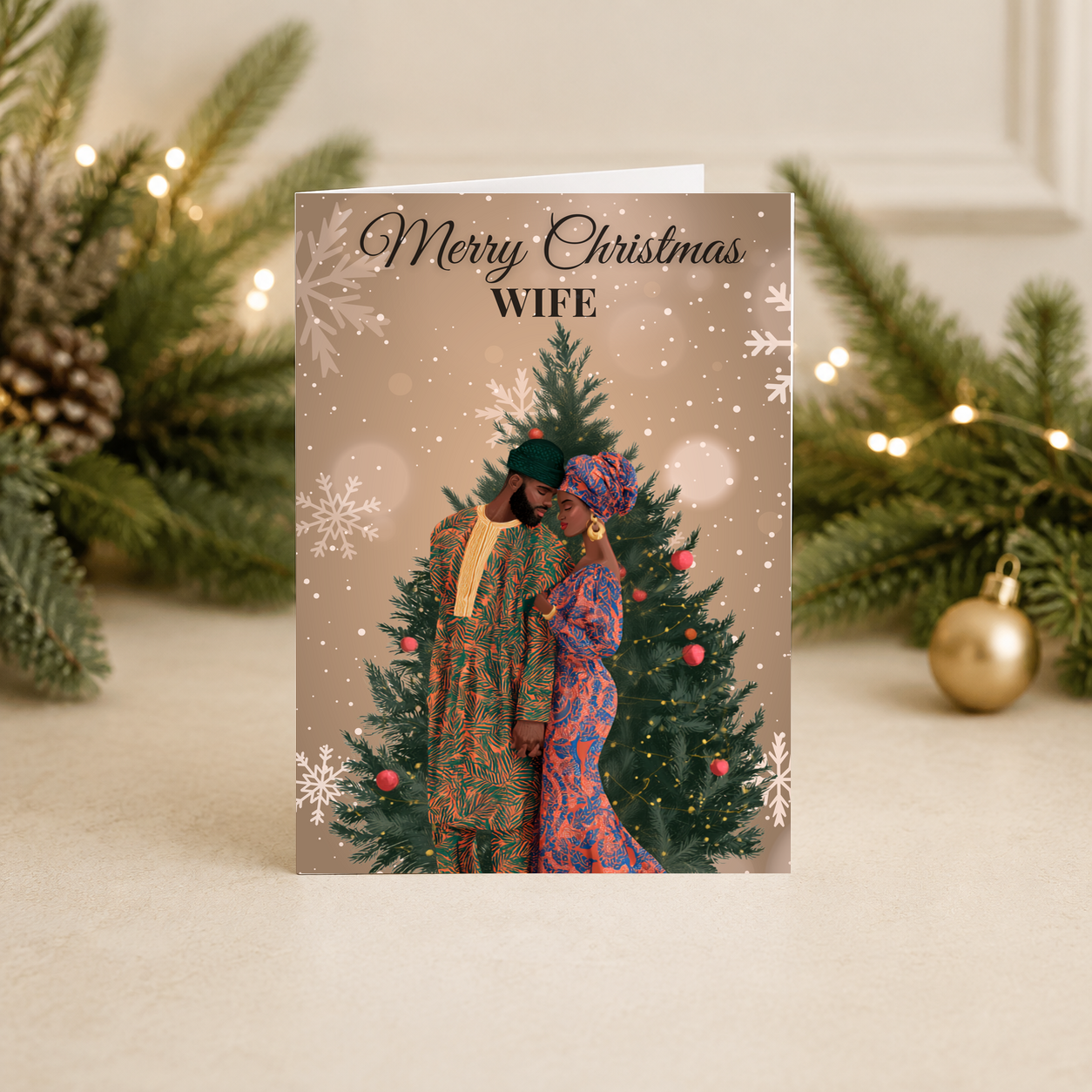 African Couple by Christmas Tree Card | Husband, Wife or One I Love - Image 2